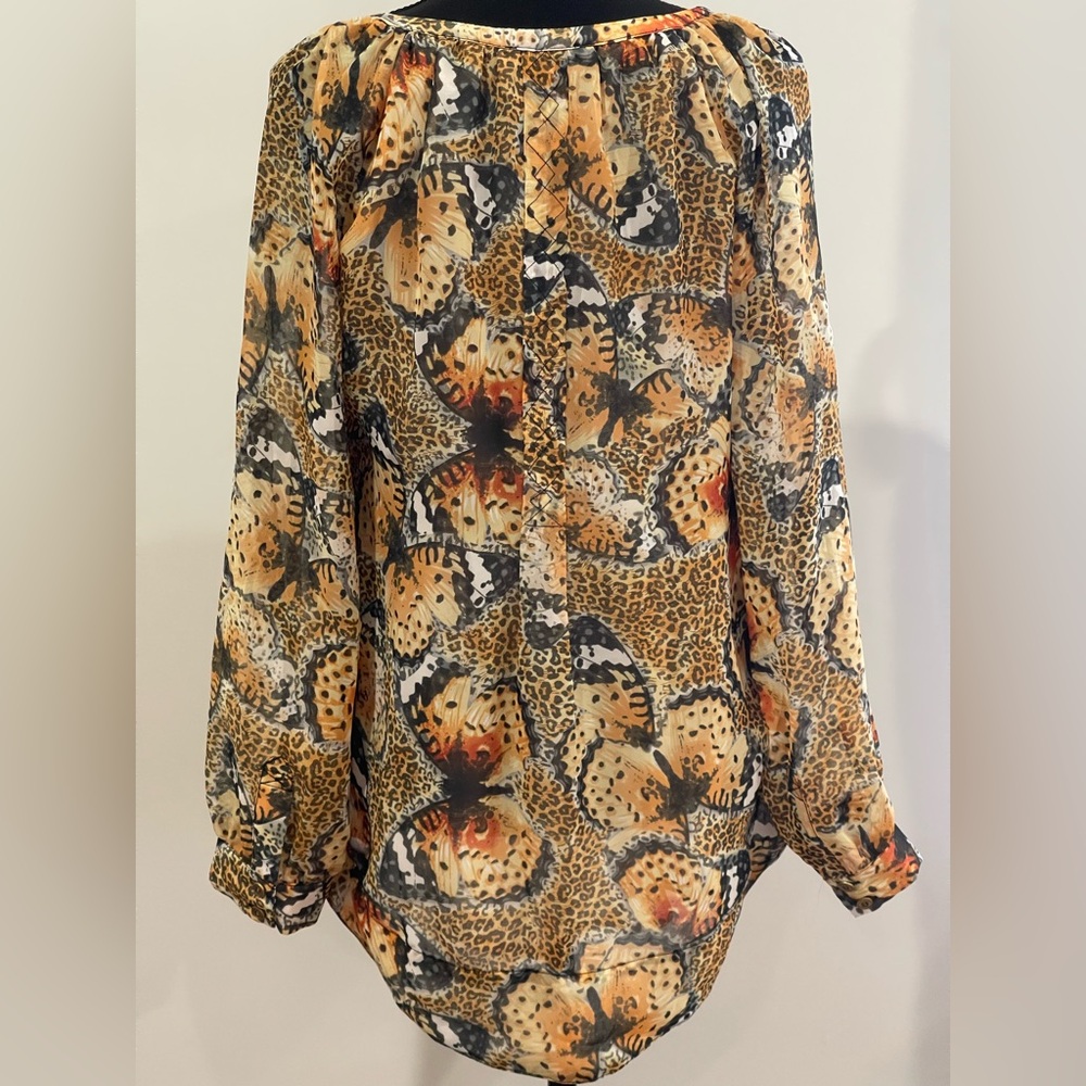 Grace Elements S Women's Butterfly/Leopard Print Blouse 634 - Picture 4 of 8